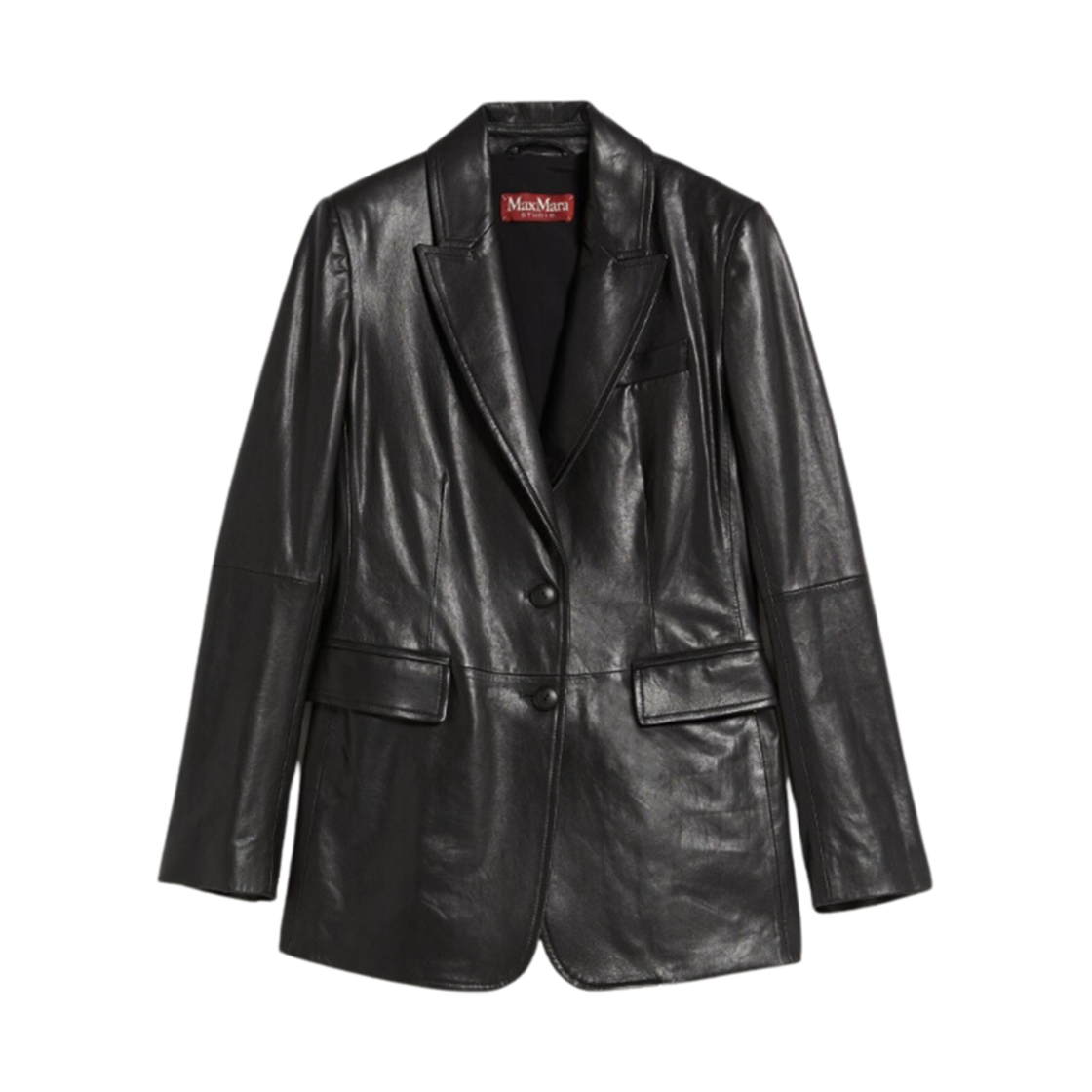 (W) 막스마라 오스큐리 싱글 브레스티드 레더 자켓 블랙((W) Max Mara Oscuri Single-Breasted Leather Jacket Black) - 1