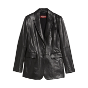 (W) Max Mara Oscuri Single-Breasted Leather Jacket Black