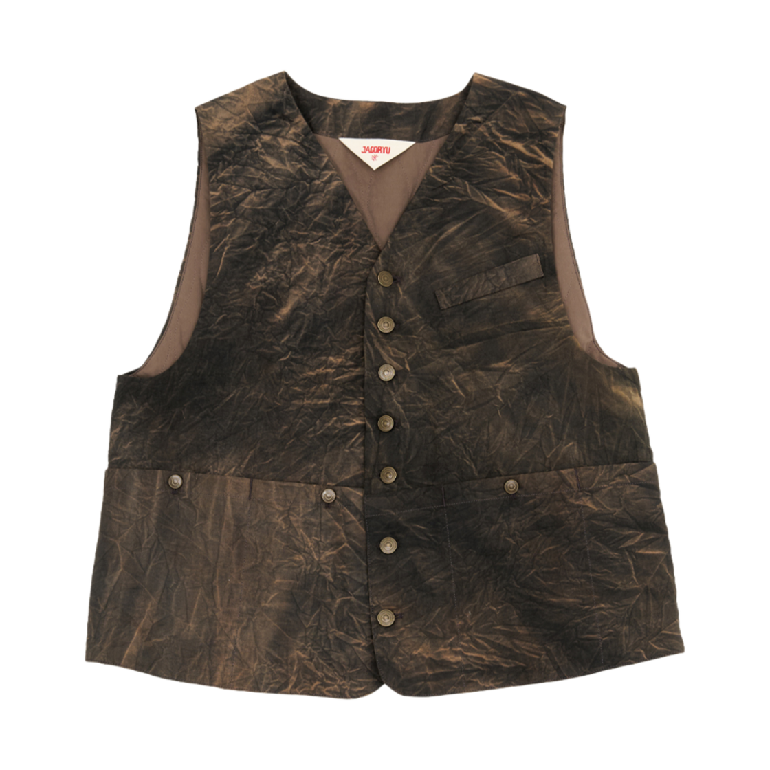 자고류 내추럴 다잉 웨이스트코트 브라운 크랙(Jagoryu Natural Dyeing Waistcoat Brown Crack)