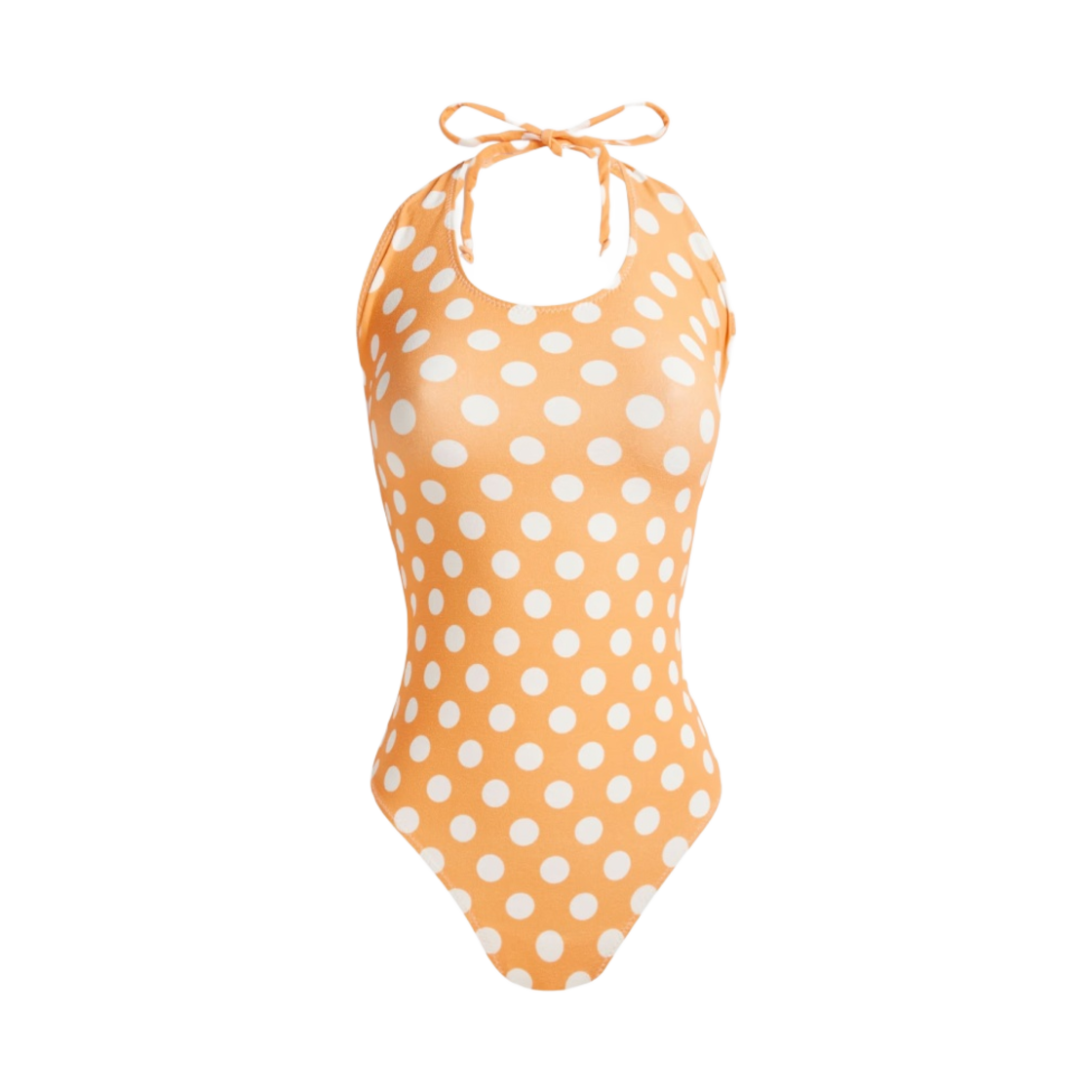 (W) 리사 마리 페르난데즈 앰버 폴카 도트 스트레치 크레페 홀터넥 스윔수트 오렌지