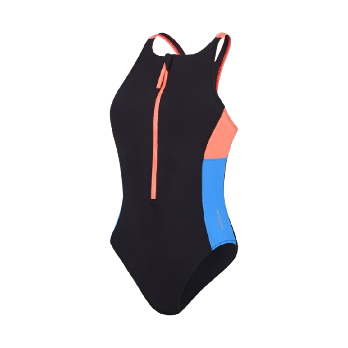 8-00442100334 (W) Speedo Colorblock Front Zip One Piece Black - Asian Fit