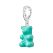 Crystal Haze Nostalgia Bear with Pave Connector Silver Mykonos Blue