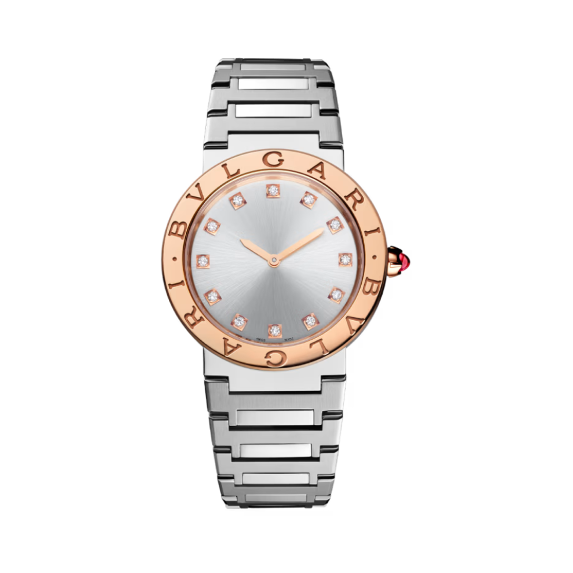 (W) 불가리 불가리 쿼츠 33mm 워치 스테인리스 스틸 로즈 골드 실버 다이아몬드((W) Bulgari Bulgari Quartz 33mm Watch Stainless Steel Rose Gold Silver Diamonds)