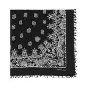 (W) Saint Laurent Square Bandana in Cashmere Blend Black and Ivory
