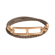(W) Hermes Roulis Double Tour Bracelet Swift Calfskin Rose Gold & Etoupe