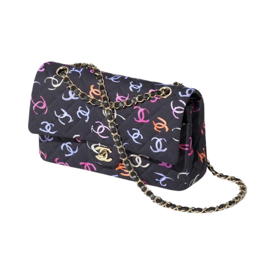 샤넬 클래식 11.12 핸드백 프린티드 패브릭 & 골드 메탈 블랙 멀티컬러(Chanel Classic 11.12 Handbag Printed Fabric & Gold Black Multicolor) - 2