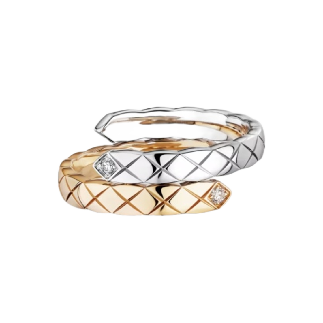샤넬 코코 크러쉬 링 퀼티드 모티프 스몰 & 18K 화이트 골드 베이지 골드 다이아몬드(Chanel Coco Crush Ring Quilted Motif Small & 18K White Gold Beige Gold Diamonds)