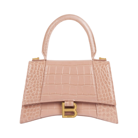Balenciaga Hourglass Small Handbag Crocodile Embossed Nude