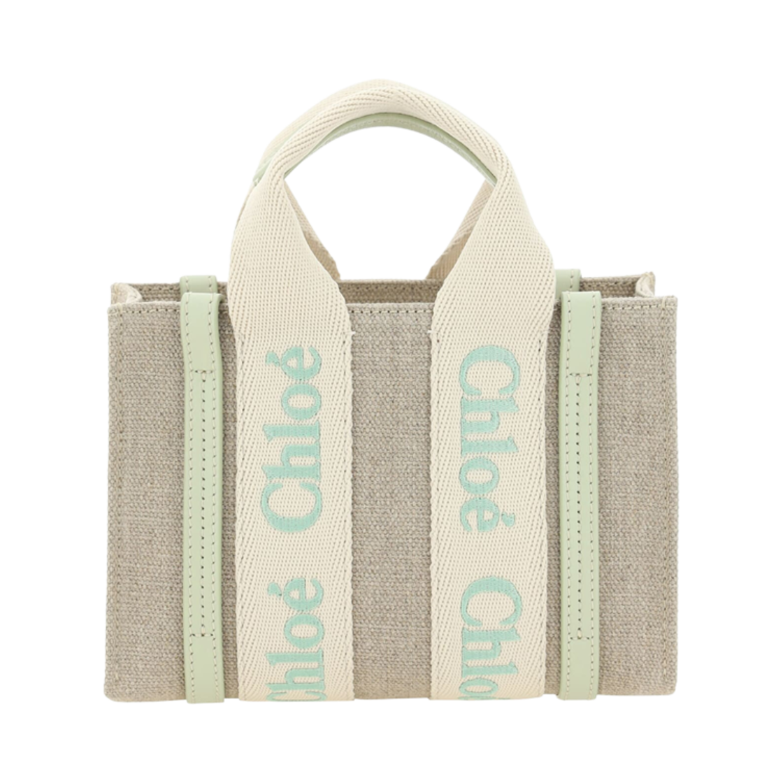 끌로에 린넨 레더 우디 미니 토트백 라이트 유칼립투스(Chloe Linen Leather Woody Mini Tote Bag Light Eucalyptus) - 1