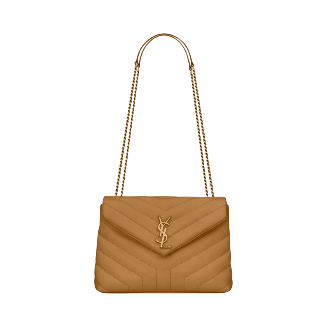 494699-DV727-2516 Saint Laurent Bronze Monogram Loulou Small Bag in Matelasse Y Leather Dark Naturel