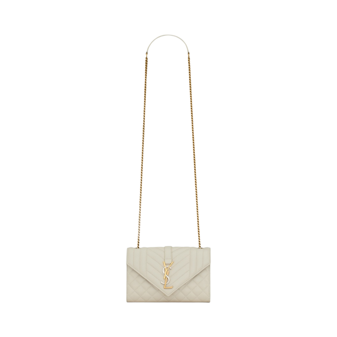 600195-AABZO-9290 Saint Laurent Small Envelope In Mix Matelasse Leather Blanc Vintage