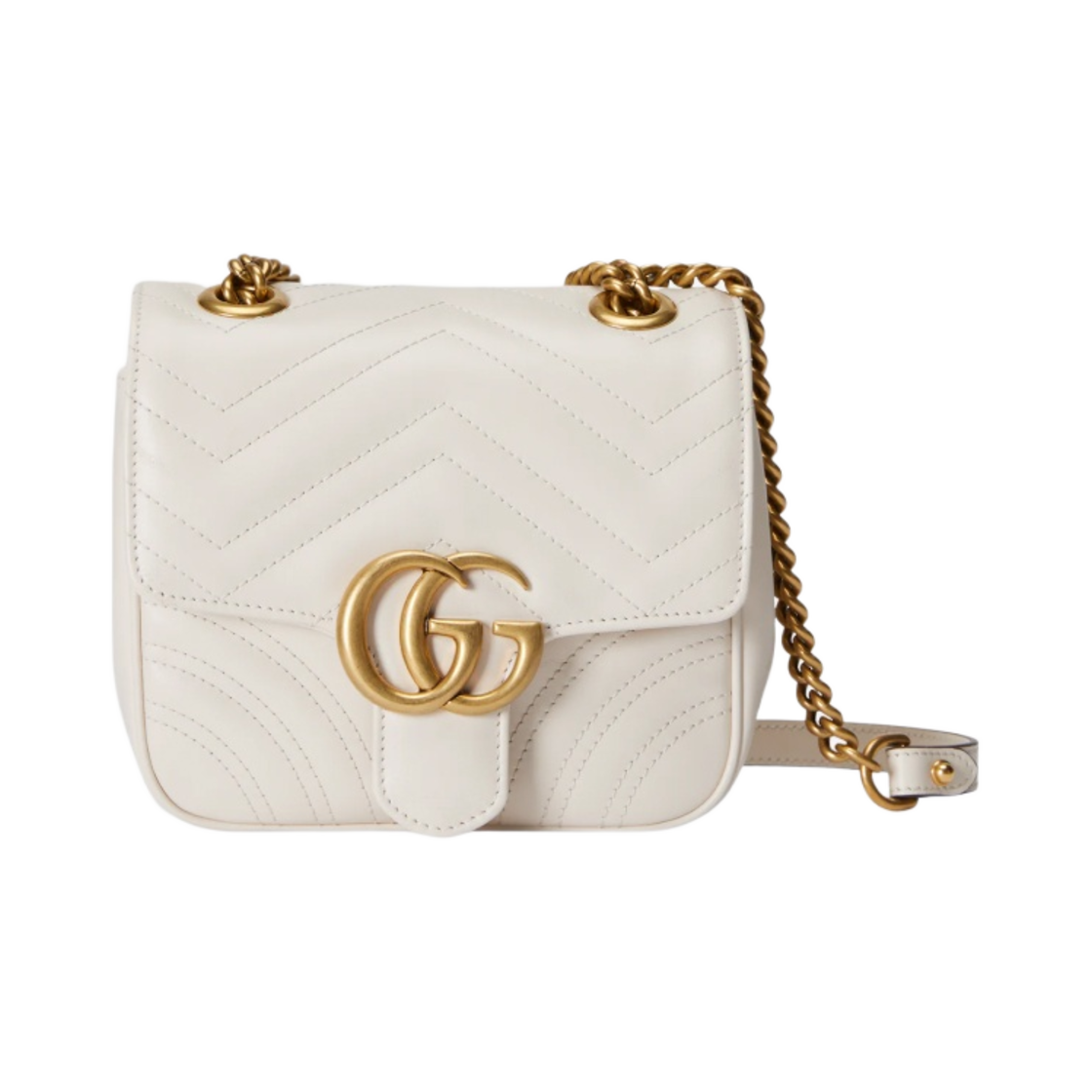 739682-AABZC-9022 Gucci GG Marmont Mini Shoulder Bag White Leather