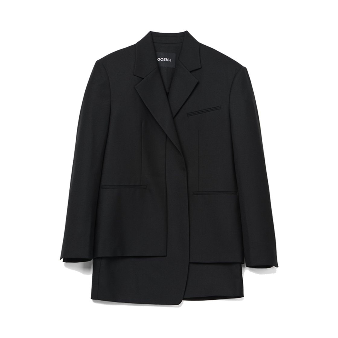 GJ24AW-JK01_01 GOEN.J Blazer Layered Effect Vest Longline Jacket Black