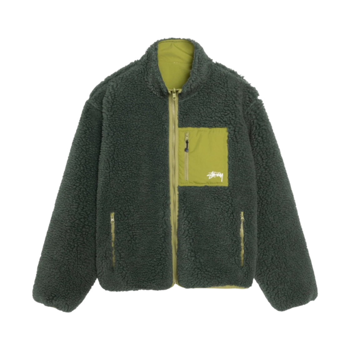 118529 Stussy Sherpa Reversible Jacket Dark Green