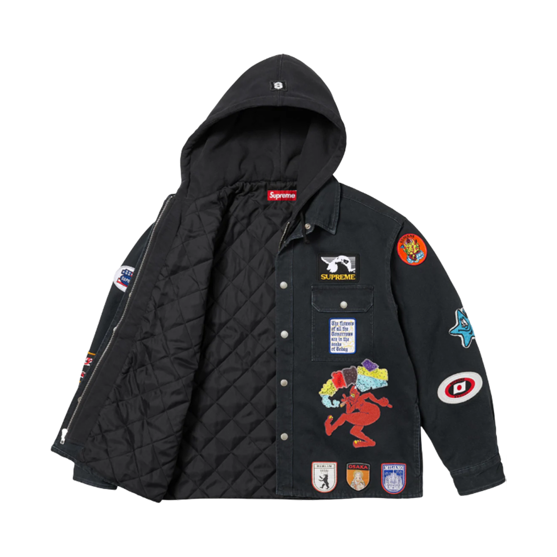 슈프림 패치스 후드 집업 셔츠 블랙 - 25SS(Supreme Patches Hooded Zip Up Shirt Black - 25SS) - 3