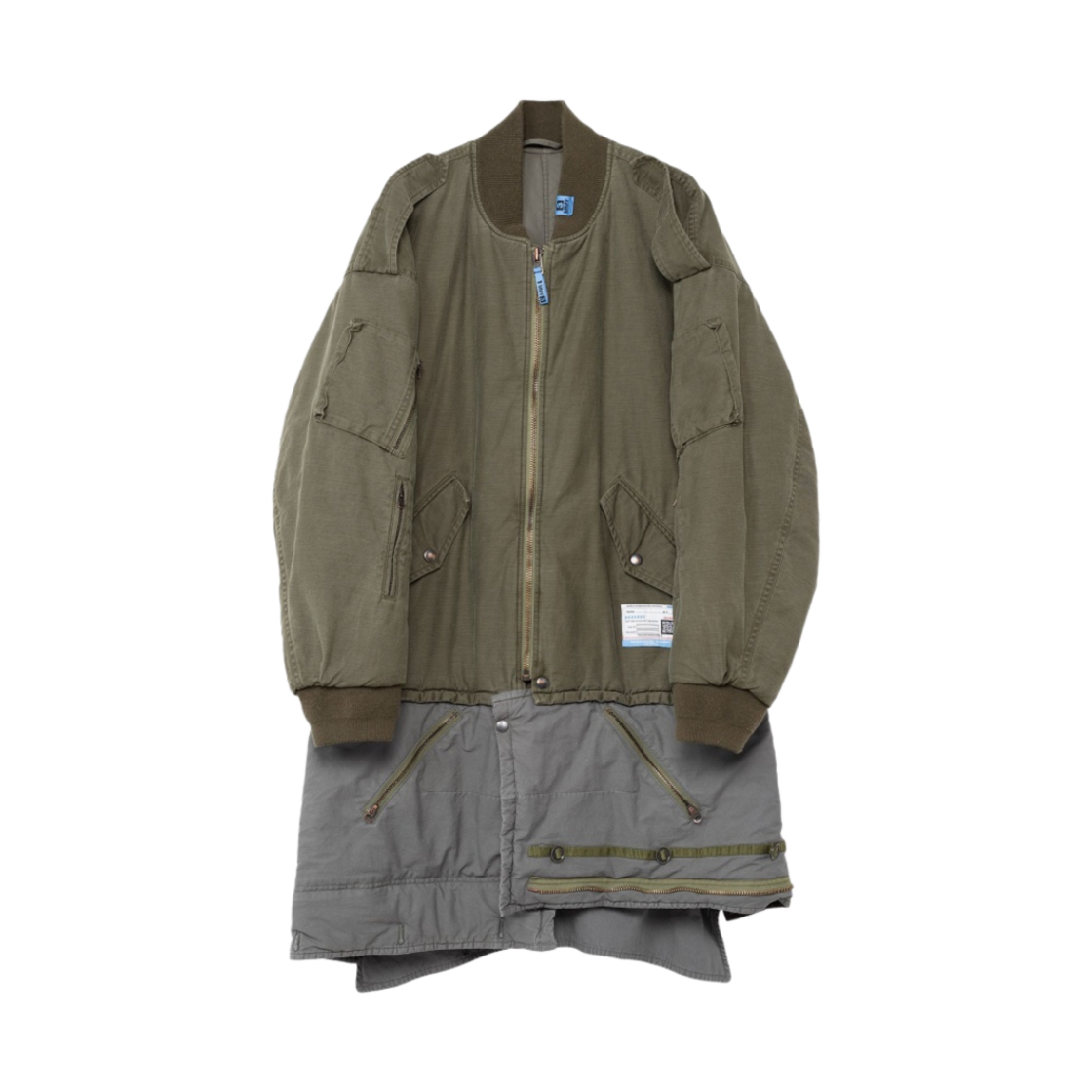 메종 미하라 야스히로 바텀 레이어드 밀리터리 코트 카키