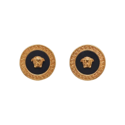Versace Enamel Medusa Stud Earrings Black Gold