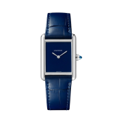 Cartier Tank Must Watch Large Quartz Steel Alligator Skin Blue
