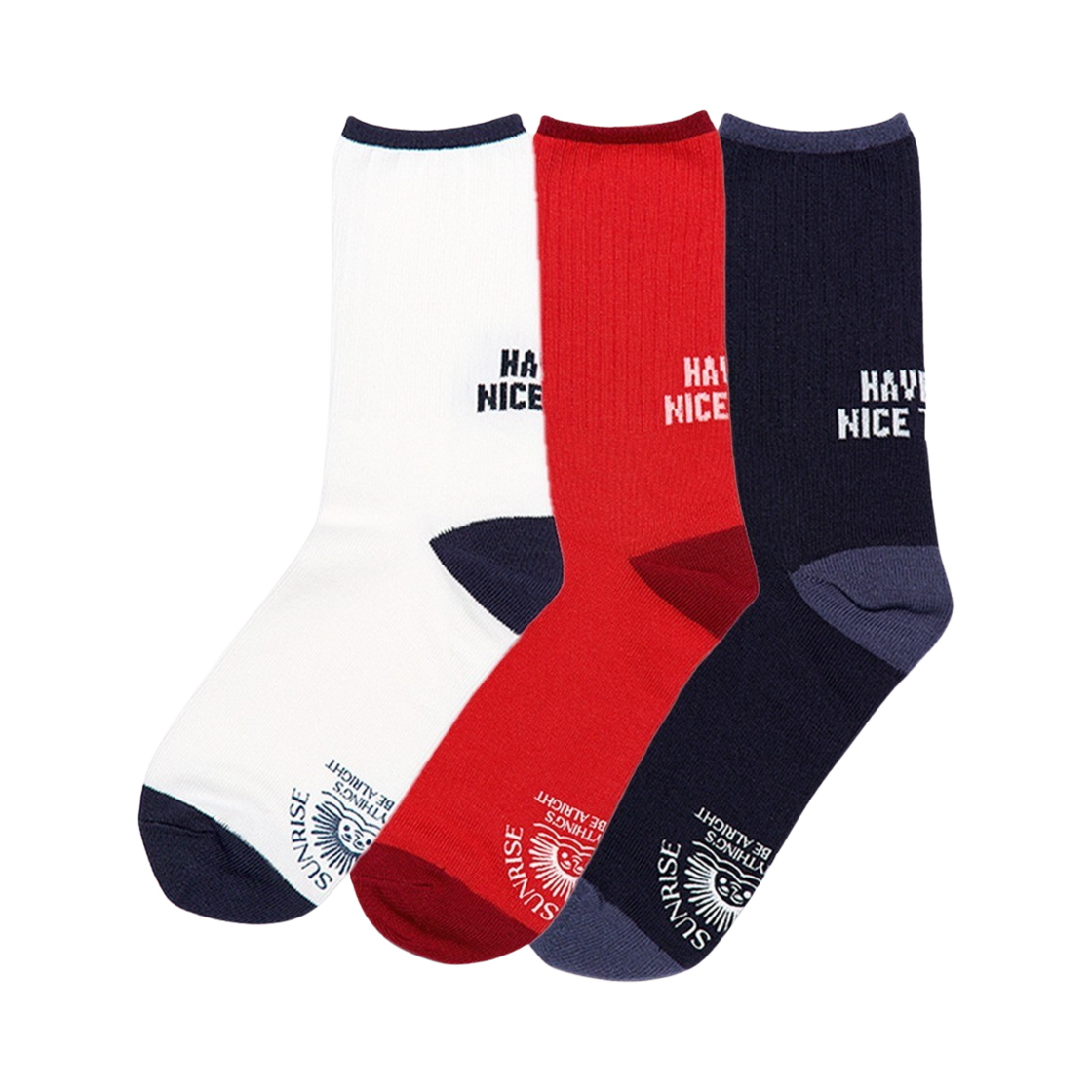 헬로선라이즈 헤브 어 나이스 트립 크루 삭스 3팩(Hello Sunrise Have a Nice Trip Crew Socks 3Pack)