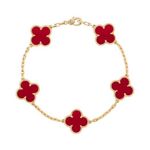 (W) Van Cleef & Arpels Vintage Alhambra Bracelet 5 Motifs Yellow Gold Carnelian