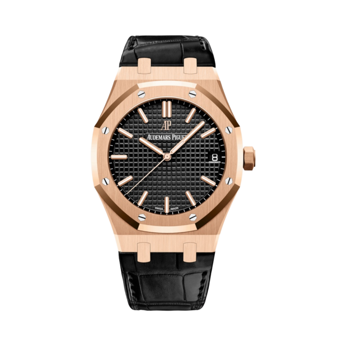 15500OR-OO-D002CR-01 Audemars Piguet Pink Gold Royal Oak Selfwinding 41mm Black Alligator Strap Bracelet Black
