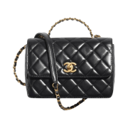 Chanel Small Flap Bag With Top Handle Shiny Calfskin & Gold Black