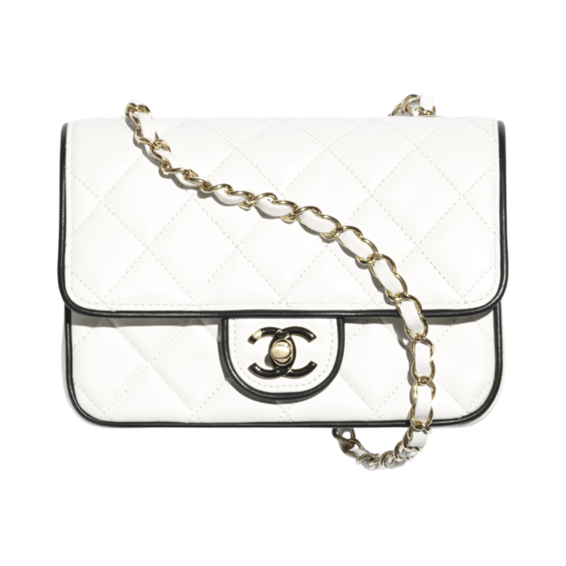 샤넬 미니 플랩백 램스킨 & 골드 메탈 화이트 블랙(Chanel Mini Flap Bag Lambskin & Gold White Black) - 1