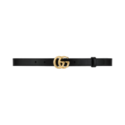 (W) Gucci GG Marmont Thin Leather Belt with Shiny Buckle Black
