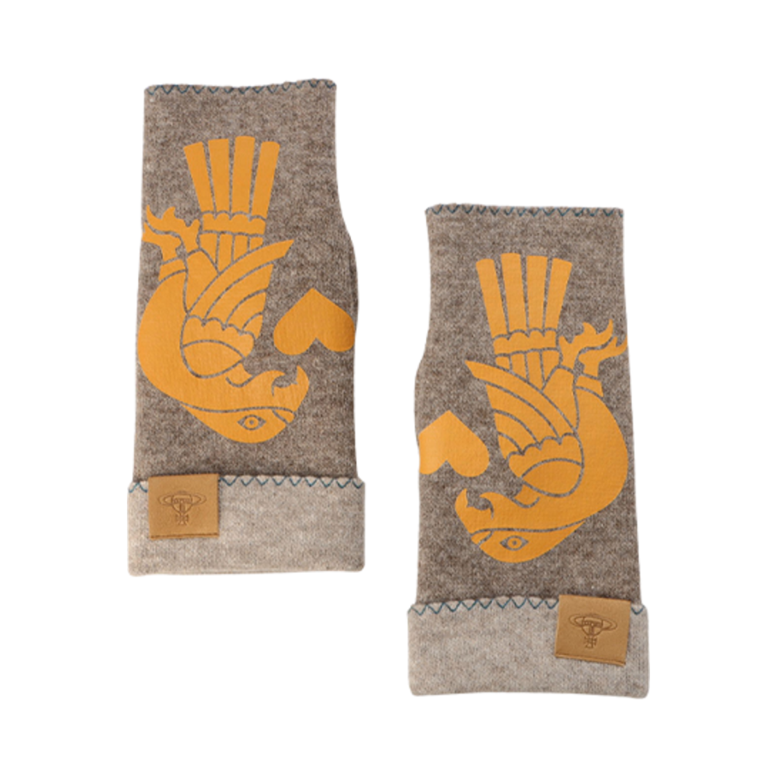 (W) 비비안 웨스트우드 트윈 이글스 핑거리스 글러브 모카((W) Vivienne Westwood Twin Eagles Fingerless Gloves Mocha) - 1