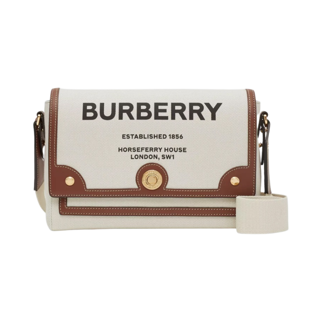 8030249 Burberry Horseferry Print Canvas Note Crossbody Bag Natural Tan