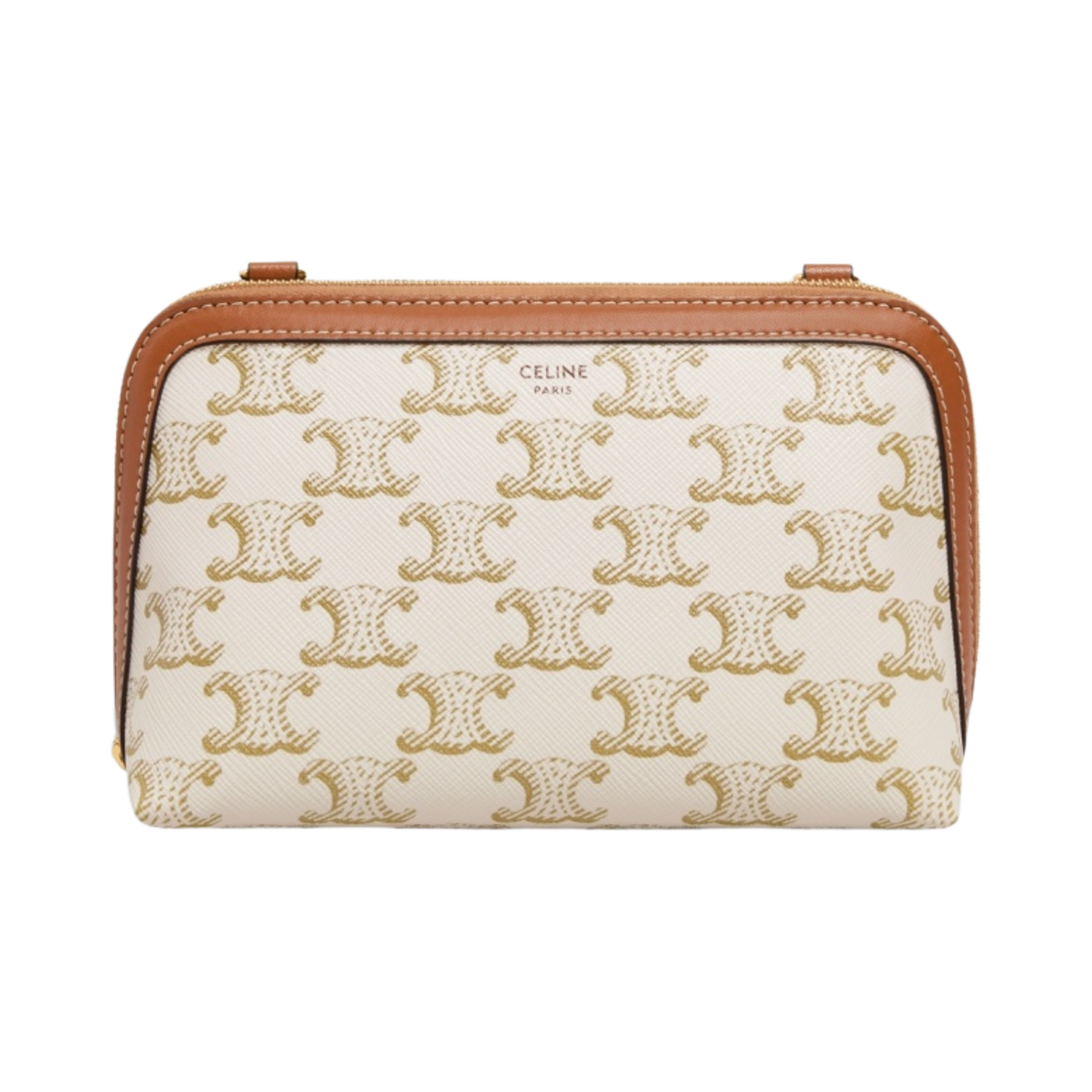 셀린느 클러치 체인 트리옹프 캔버스 램스킨 화이트 탄