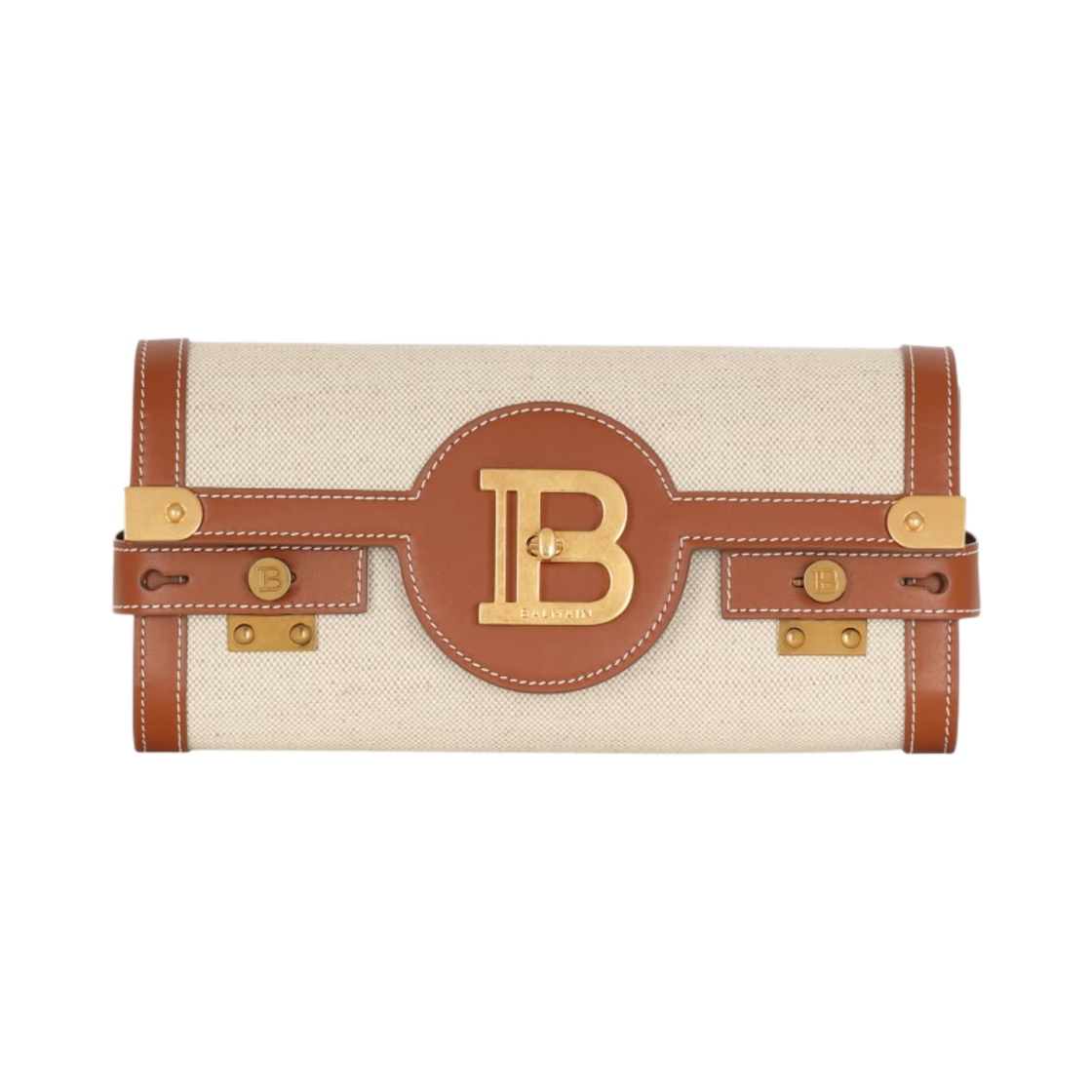 AN1LE596TCFEGEM Balmain B-Buzz 23 Leather and Canvas Clutch Bag Brown