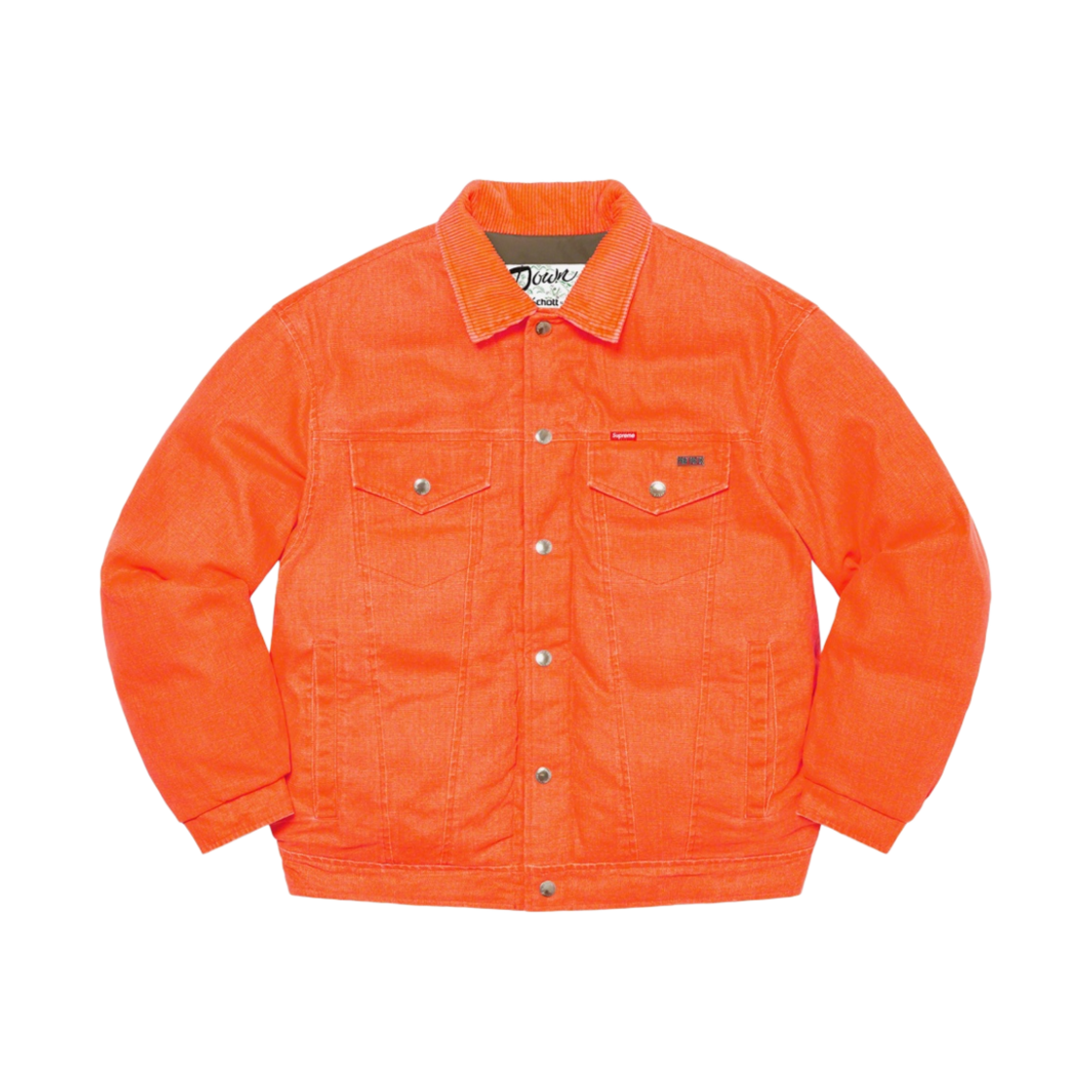 슈프림 x 쇼트 캔버스 다운 트러커 자켓 네온 오렌지 - 22FW(Supreme x Schott Canvas Down Trucker Jacket Neon Orange - 22FW) - 1