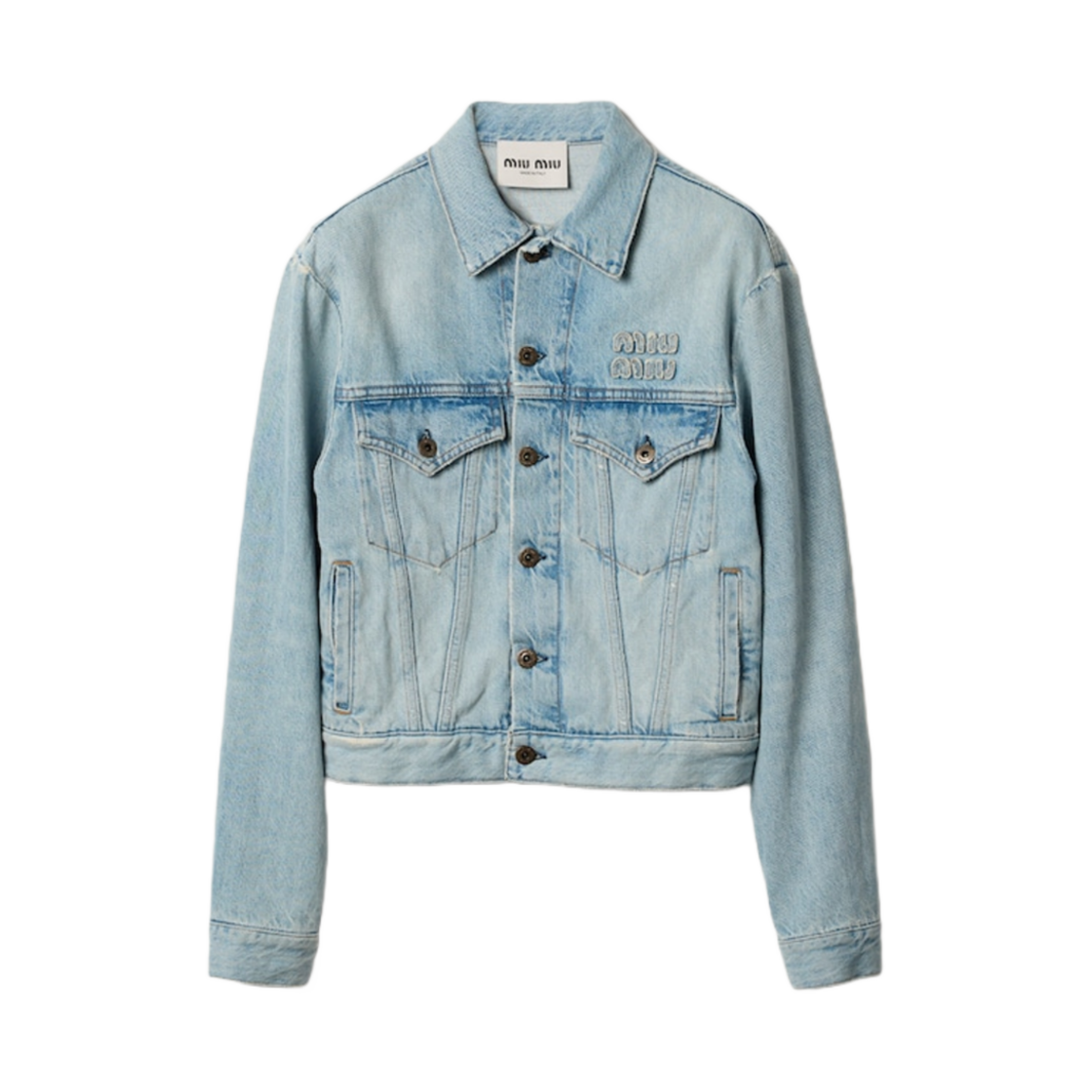 GWB210-14QU-F0013 (W) Miu Miu Embroidered Logo Denim Jacket Sapphire Blue