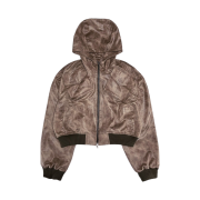 Full of Ssun Hood Cargo Crop Leather Jacket Brown