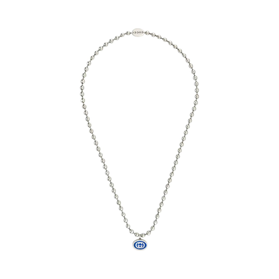 구찌 인터로킹 G 불 체인 네클리스 실버 블루 에나멜(Gucci Interlocking G Boule Chain Necklace Silver Blue Enamel) - 1