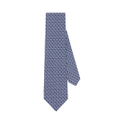 Ferragamo Gancini Print Silk Tie Navy Blue
