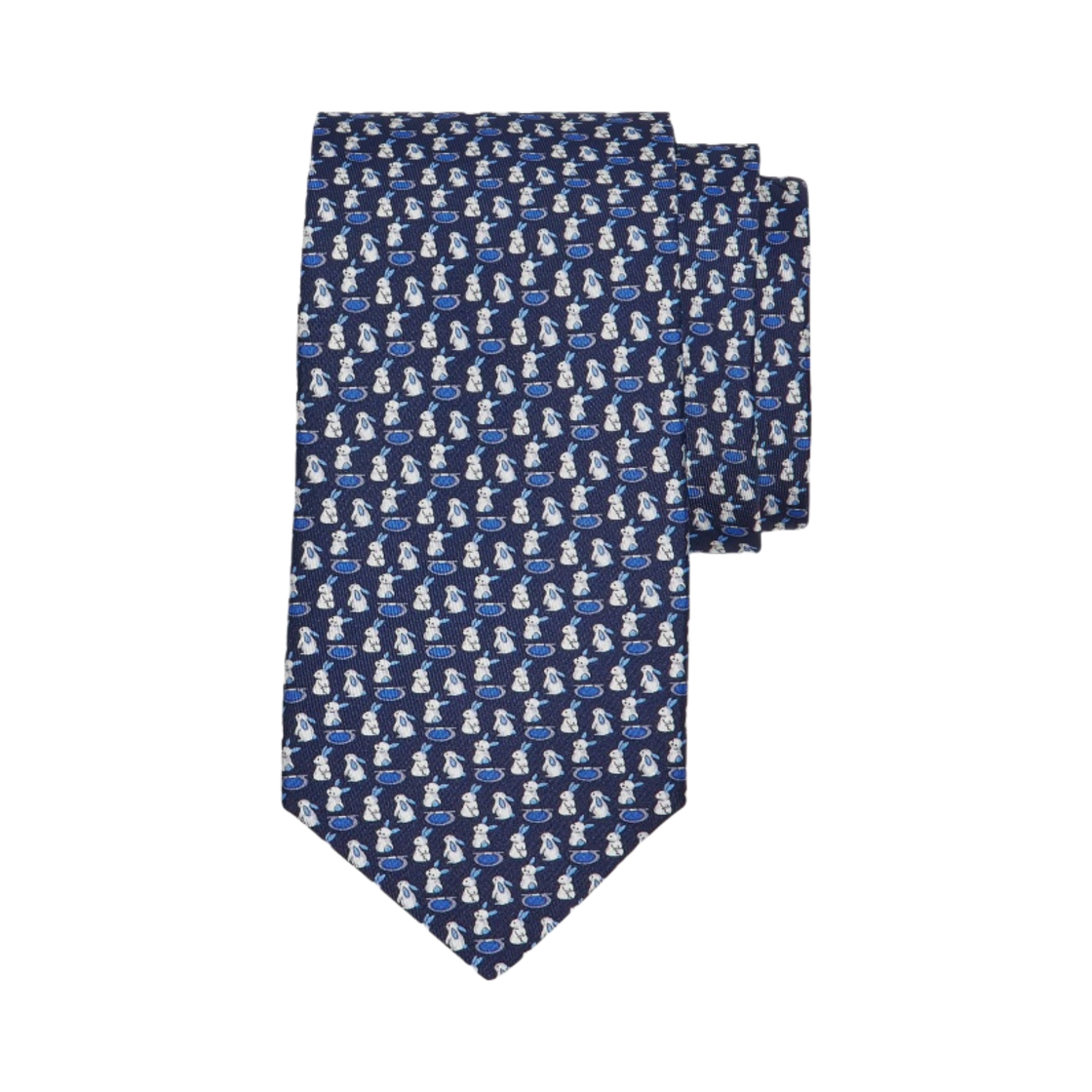 페라가모 래빗 프린트 실크 타이 블루 네이비(Ferragamo Rabbit Print Silk Tie Blue Navy) - 2