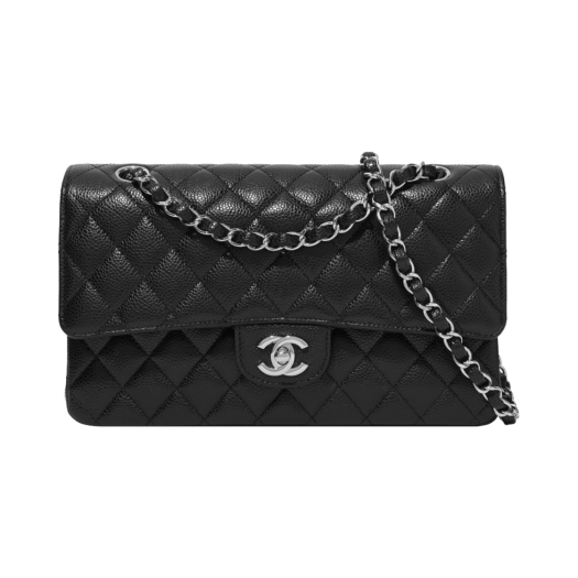 Chanel Medium Classic Handbag Grained Calfskin & Silver Black