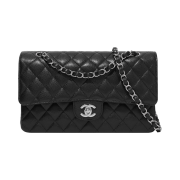 Chanel Medium Classic Handbag Grained Calfskin & Silver Black