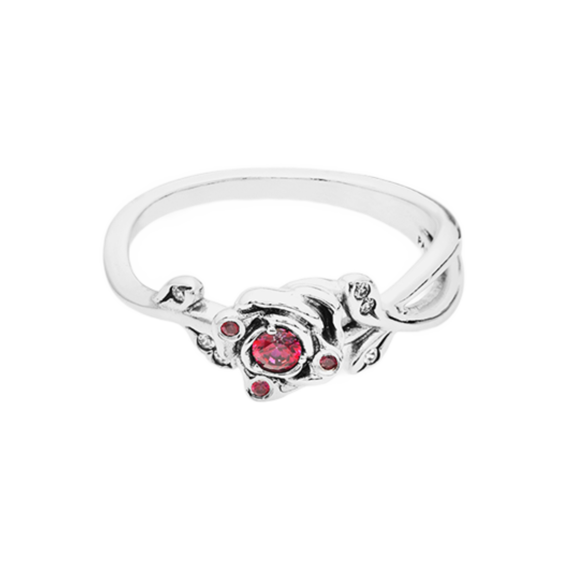 (W) 판도라 디즈니 뷰티 앤 더 비스트 로즈 링 스털링 실버 레드