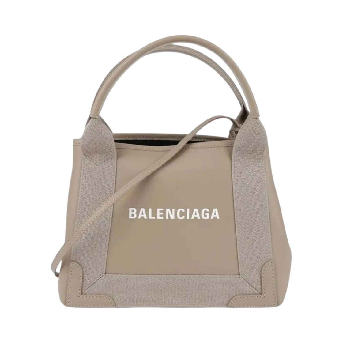 390346D6WXN2990 Balenciaga Navy XS Leather Cabas Light Beige