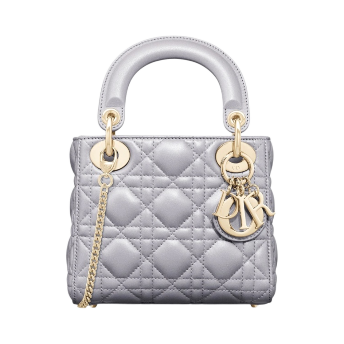 디올 미니 레이디백 까나쥬 램스킨 오팔린 그레이