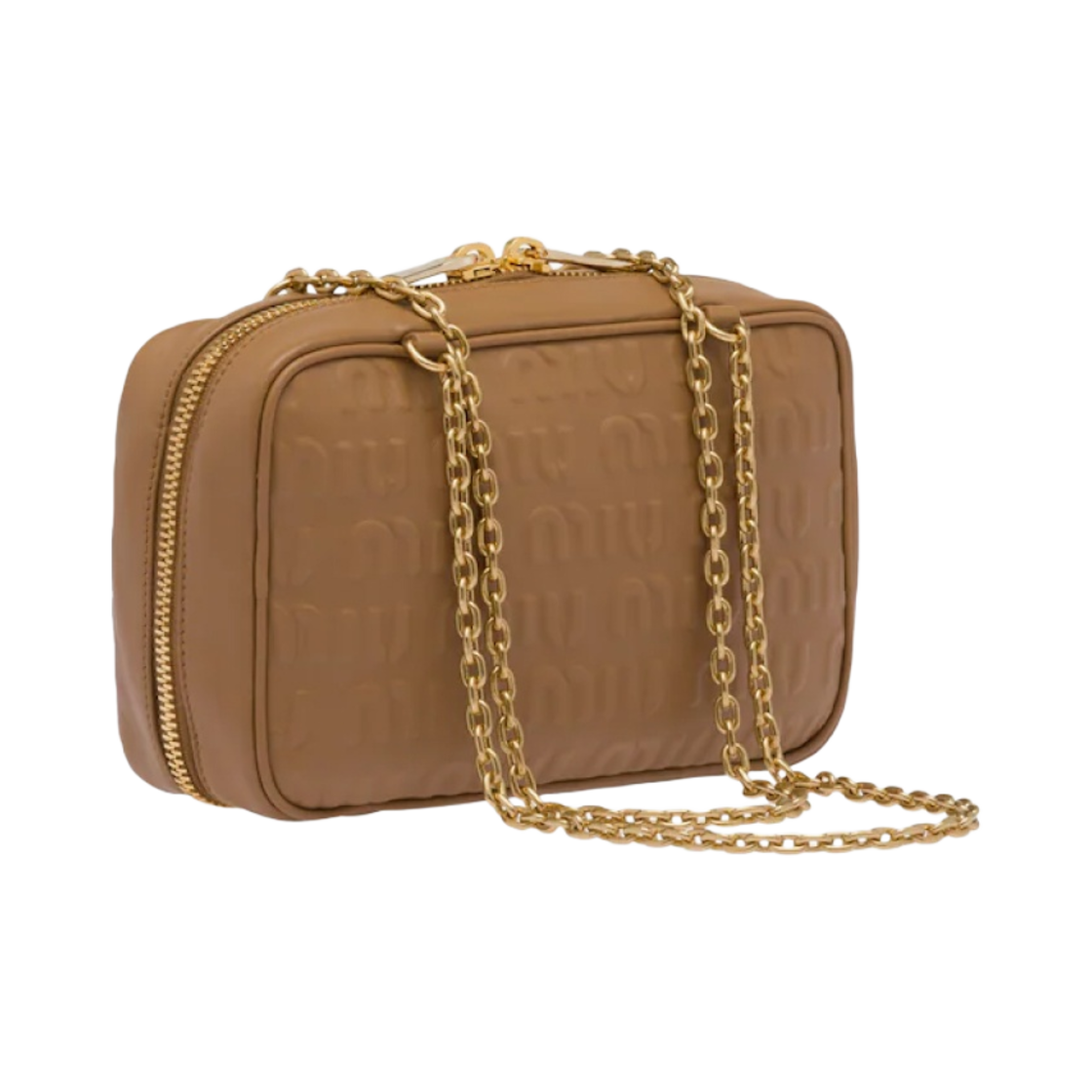 미우 미우 엠보스 로고 레더 탑 핸들백 카라멜(Miu Miu Embossed Logo Leather Top Handle Bag Caramel) - 2