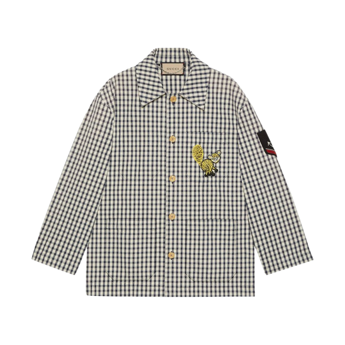 구찌 프레야 하타스 패치 코튼 깅엄 자켓 블루 화이트(Gucci Freya Hartas Patch Cotton Gingham Jacket Blue White) - 1