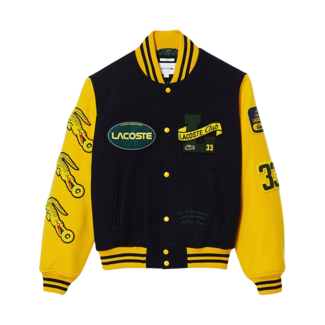 BH9202-53GTI Lacoste Croc Badge Bomber Jacket Navy Blue Yellow