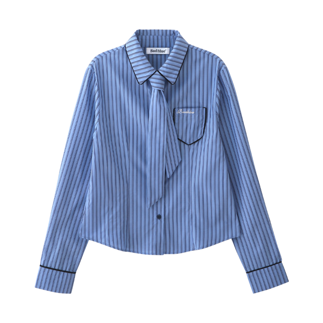 배드블루 블루아워 스트라이프 레이스 타이 셔츠 블루(BadBlue Blue Hour Stripe Lace Tie Shirt Blue)