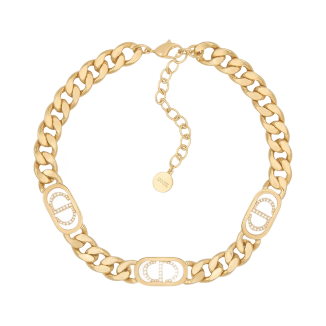 (W) 디올 30 몽테뉴 네클리스 골드 피니쉬 메탈 화이트 크리스탈((W) Dior 30 Montaigne Necklace Gold Finish Metal White Crystals) - 1