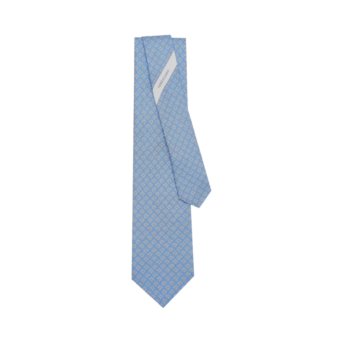 350950-768564 Ferragamo Tetris Print Silk Tie Light Blue