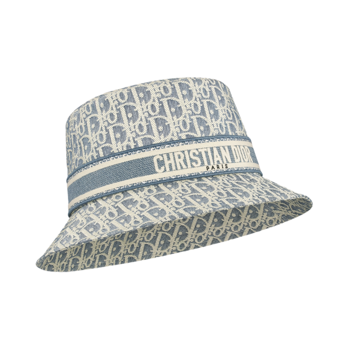 (W) 디올 D-바비 디올 오블리크 스몰 브림 버킷햇 자카드 앤 샴브레이 블루 에크루((W) Dior D-Bobby Dior Oblique Small Brim Bucket Hat Jacquard and Chambray Blue Ecru) - 1